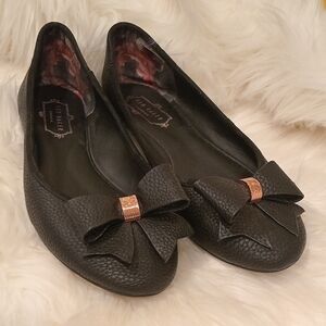 Ted Baker Black Flats with Bow Accent